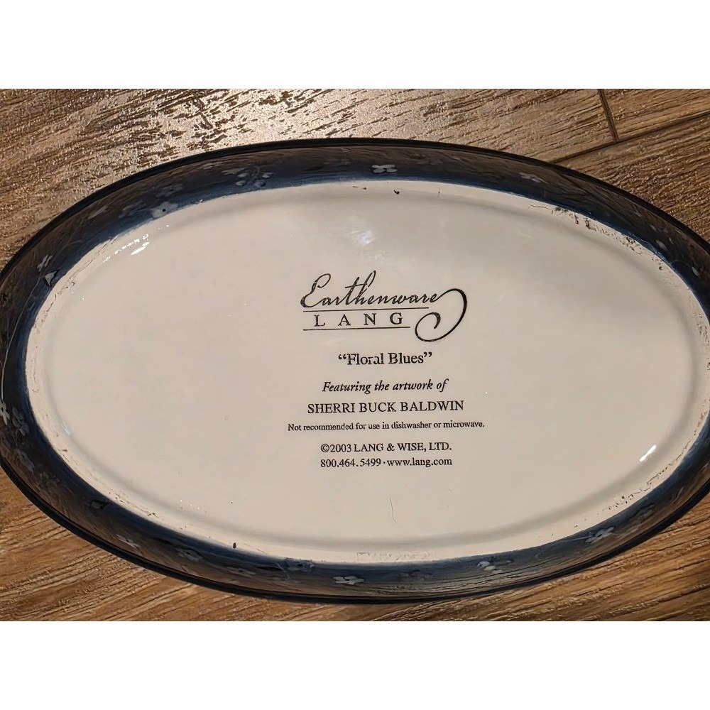 Lang Floral Blues Earthenware Oval Serving Dish Blue White - Picture 6 of 13